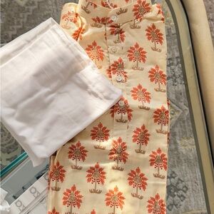 Boys kurta pajama Floral Button-Up Shirt and White Fabric